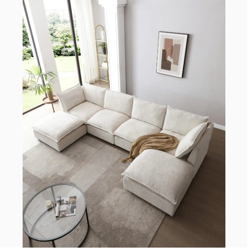 LuxeCasa™ – Modular Linen Sectional Sofa with Convertible Ottoman US
